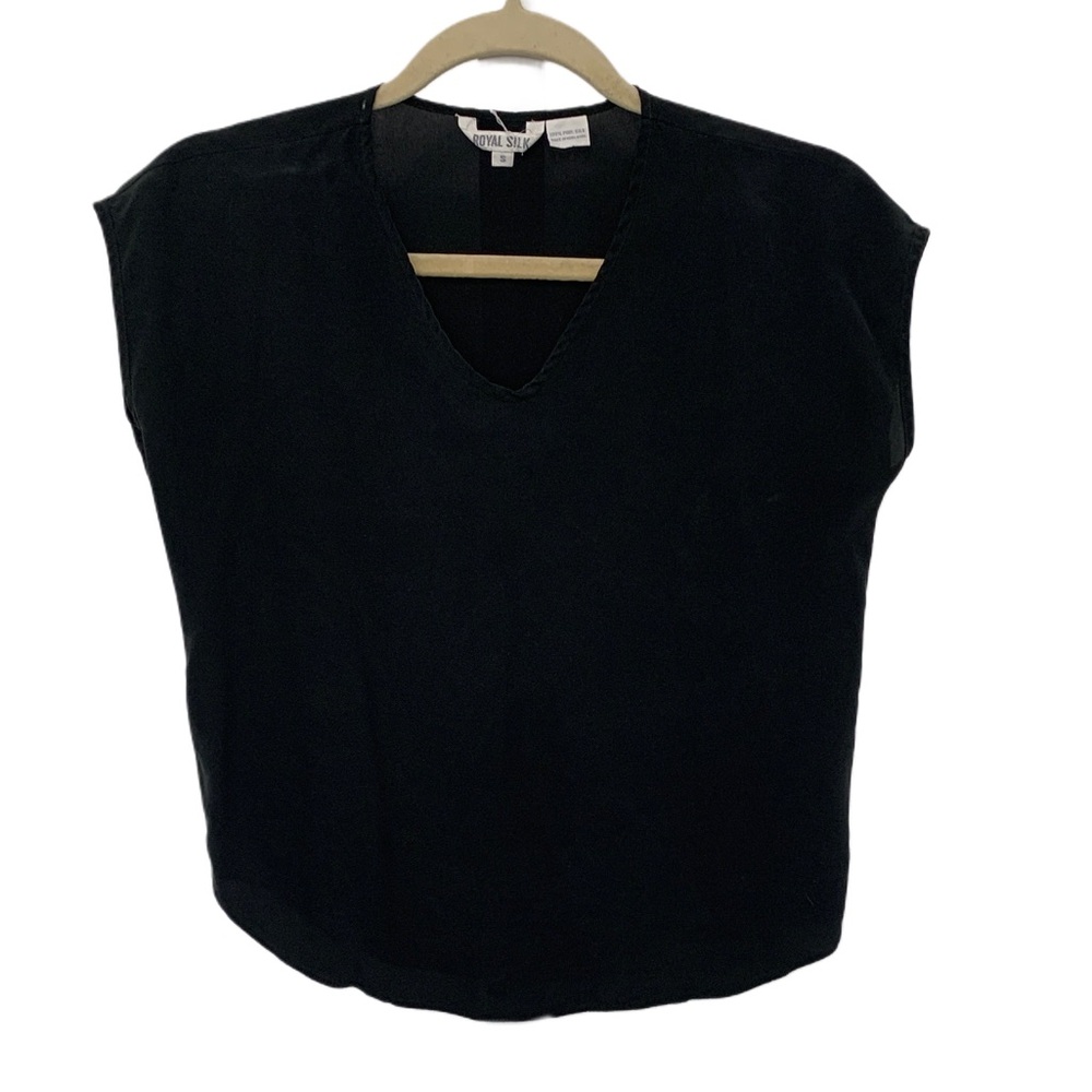 Vintage Black V-Neck Cap Sleeve Blouse